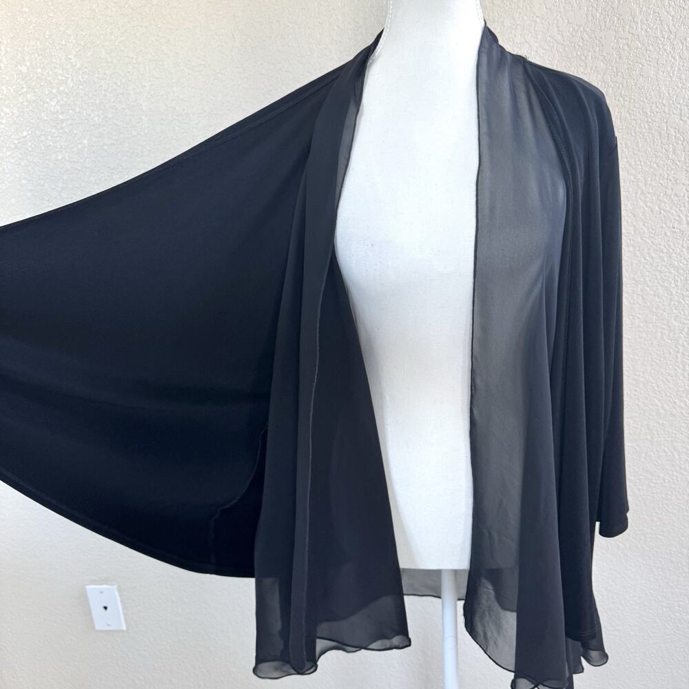 Chicos Travelers Size 3 Solid Black Open Front Sheer Drape Waterfall Cardigan - Picture 13 of 14